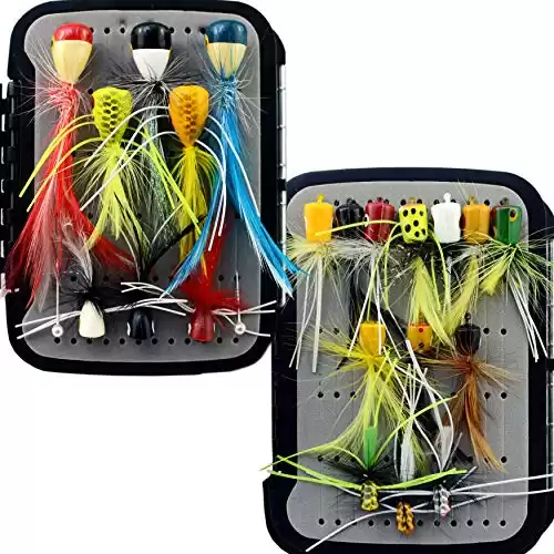 YAZHIDA Fly Fishing Flies Kit /Trout/Salmon/ bass Flies Streamers . Dry/Wet Flies.Nymphs, ,Fly Poppers (with Waterproof Fly Box) (popper21B)