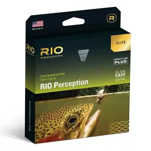 Rio Elite Perception Slick Cast Fly Line, Easy Casting All-Around Trout Line, Low-Stretch & Ultra-Slick Performance, Green/Camo/Gray, 90ft, WF5F